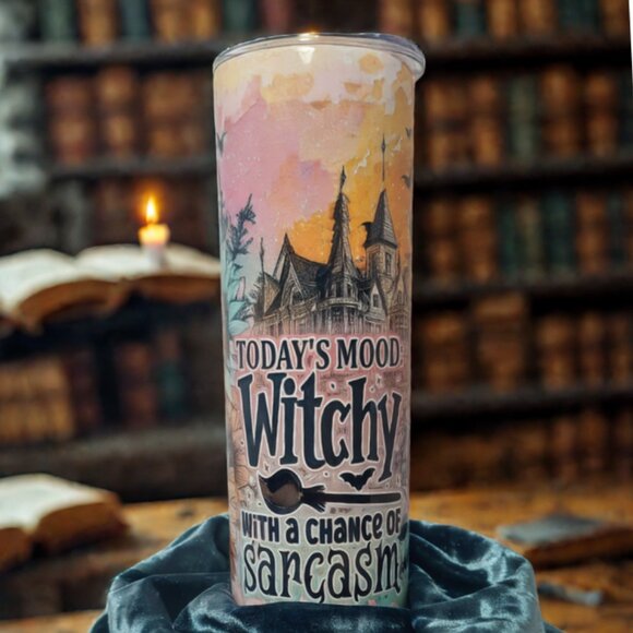 The Crowing Hen of Clayton Other - “Witchy with a Chance of Sarcasm” 20 oz Skinny Tumbler by Scott Heil